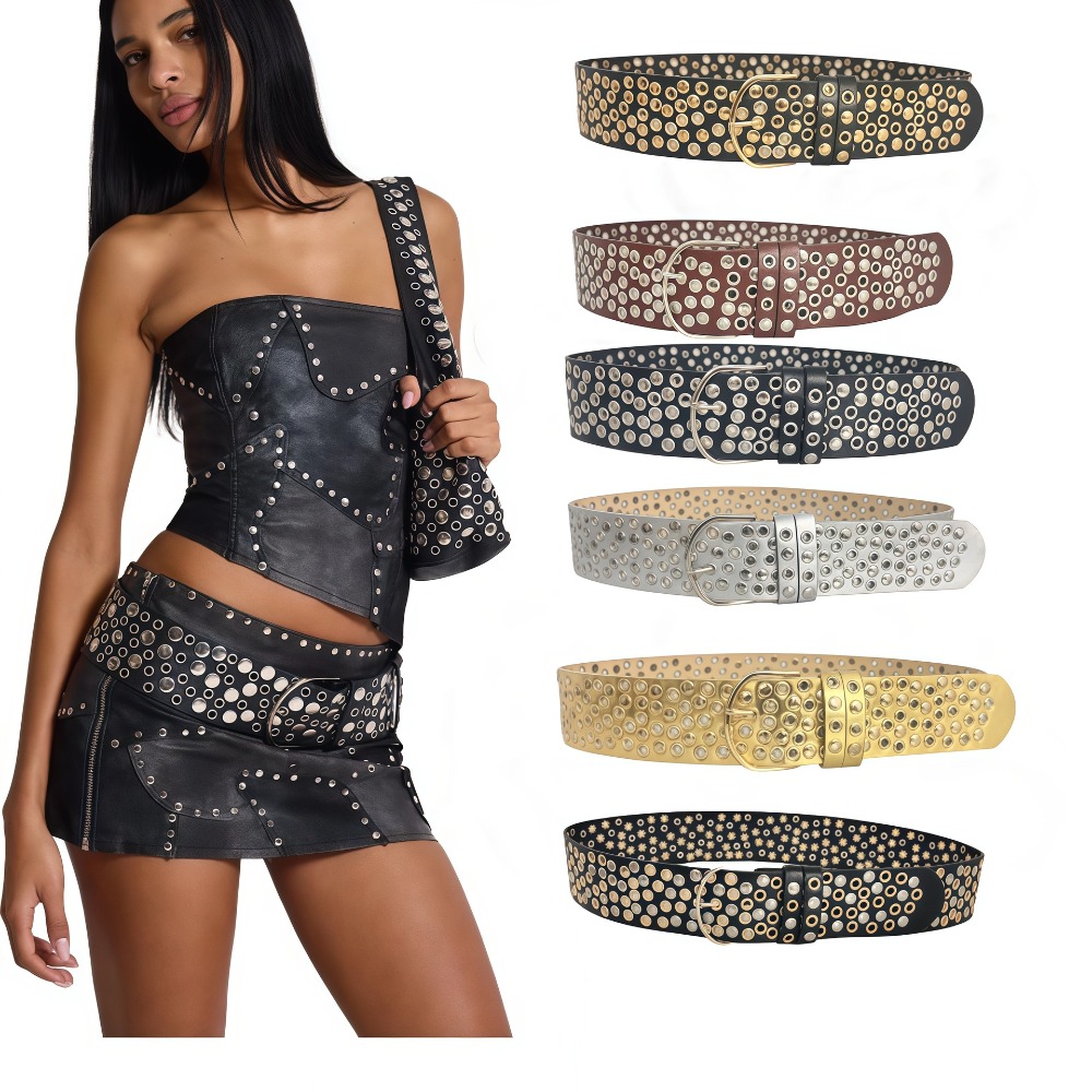 Punk Hollow Eyelet Rivet Belt  - đánh giá và giá Streetwear Brand Belts